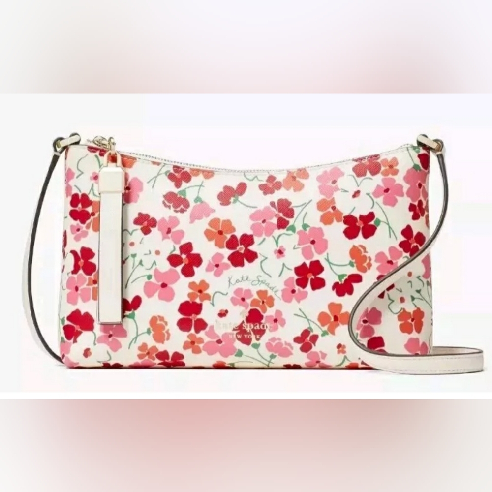 Kate Spade NY Sadie Sunny Floral  Crossbody Bag Cream w/Red & Pink Flower KG469